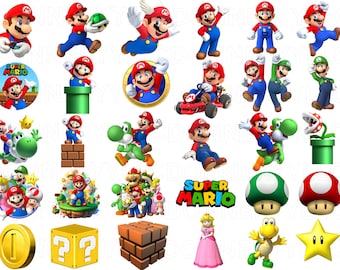 Super Mario PNG Clipart Bundle, Birthday Party Designs, Mario Bros Digital Download, DIY Party Decorations, High-Resolution PNGs