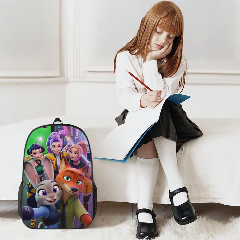 K-Pop Demon Hunters x Zootopia 2 Backpack Set | Kids Cartoon School Backpack Lunch Bag Pencil Case | Anime Animal Oxford Cloth Combo image 3