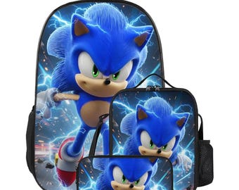 Sonic the Hedgehog Rucksack-Set, Kinderschultasche mit isolierter Lunchbox und Bleistiftbeutel, süßes Gaming-Karikatur-Schulzubehör