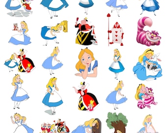 Alice im Wunderland PNG Bundle, Alice Clipart Set, Mad Hatter Cheshire Cat weißes Kaninchen PNG, Wunderland Charaktere Clipart, digitaler Download