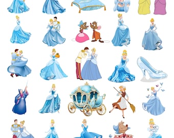 Cinderella PNG Bundle, Prinzessin Cinderella Clipart-Set, Märchenprinzessin PNG, transparenter Hintergrund Clipart, digitaler Download