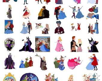 Dornröschen PNG Bundle, Prinzessin Aurora Clipart, Disney inspirierte Zeichentrickfigur PNG, Sublimationsdesign, Aufkleber, digitaler Download