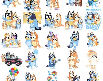 Bluey PNG Clipart Bundle, Bluey Geburtstag PNG, Cartoon Hund Clipart, Kinder Geburtstagsdekorationen, digitaler Download, Bluey Party