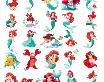 The Little Mermaid PNG Bundle, Ariel Clipart Set, Mermaid Princess PNG, Ocean Princess Clipart, Transparent PNG Digital Download