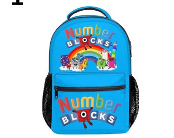 Mochila Number Blocks com estampa total | Mochila escolar infantil | Mochila infantil com desenho animado Numberblocks | Mochila resistente em tecido Oxford