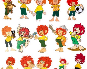 Pumuckl PNG Bundle, süße rote Haare Cartoon Clipart, Vintage Charakter PNG, Sublimationsdesign, Aufkleber, Shirt Druck Download