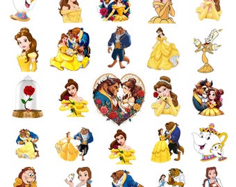 Die Schöne und das Biest PNG Bundle, Prinzessin Belle Clipart, Tier Cartoon PNG, Märchen-Geburtstags-Party Dekoration, digitaler Download