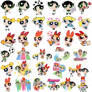 Powerpuffpinglorna PNG-paket, Powerpuff Clipart-bilder, tecknade PNG-filer, transparent bakgrund, digital nedladdning, direktnedladdning