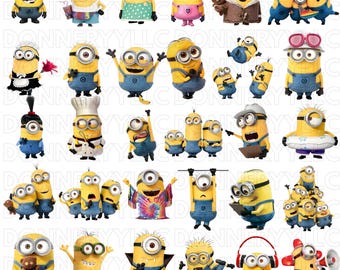 Pacchetto di clipart PNG di Minion, immagini PNG di Minion, file PNG di cartoni animati, sfondo trasparente, download digitale, download istantaneo