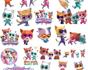 Super Kitties PNG Bundle, Superkitties Clipart, Super Kitties Geburtstag PNG, Cartoon Katze Clipart, Party Dekor digitaler Download