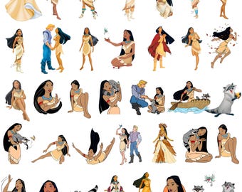 Pocahontas PNG Bundle, Disney Prinzessin PNG Clipart, Meeko Flit Sublimationsdesign, Aquarell Prinzessin Shirt PNG, sofortiger Download