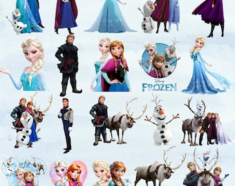 Frozen PNG Bundle, Frozen Clipart, Anna Elsa Olaf PNG, Princess Cartoon PNG Images, Frozen Birthday Clipart, Digital Download