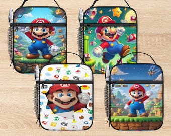 Super Mario Tragbare Thermo-Lunch-Tasche für Kinder, Mario-Karikatur-Lunchbox, Oxford-Tuch, Thermo-Lunch-Tasche, Jungen-Mädchen-Schullunchtasche