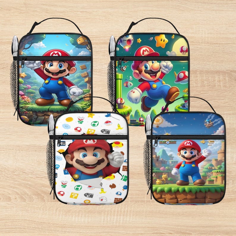 Super Mario Portable Insulated Lunch Bag for Kids, Mario Cartoon Lunch Box, Oxford Cloth Thermal Lunch Tote, Boys Girls School Lunch Bag