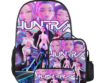 Conjunto de Mochila K-Pop Demon Hunters | Mochila Escolar Infantil Anime, Lancheira e Estojo | Presente Neon para Volta às Aulas e Viagens