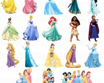 Princess PNG Cliparts Bundle, Princess Cartoon PNG Images, Birthday Theme Princesses Clipart Set, Transparent Background, Digital Download