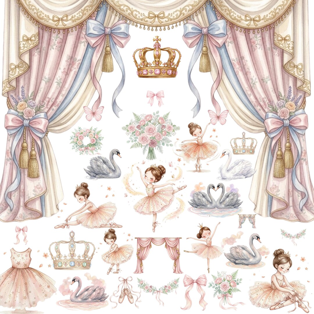 Watercolor Ballerina PNG Bundle, Ballet Clipart Set, Cute Ballet Girl ...