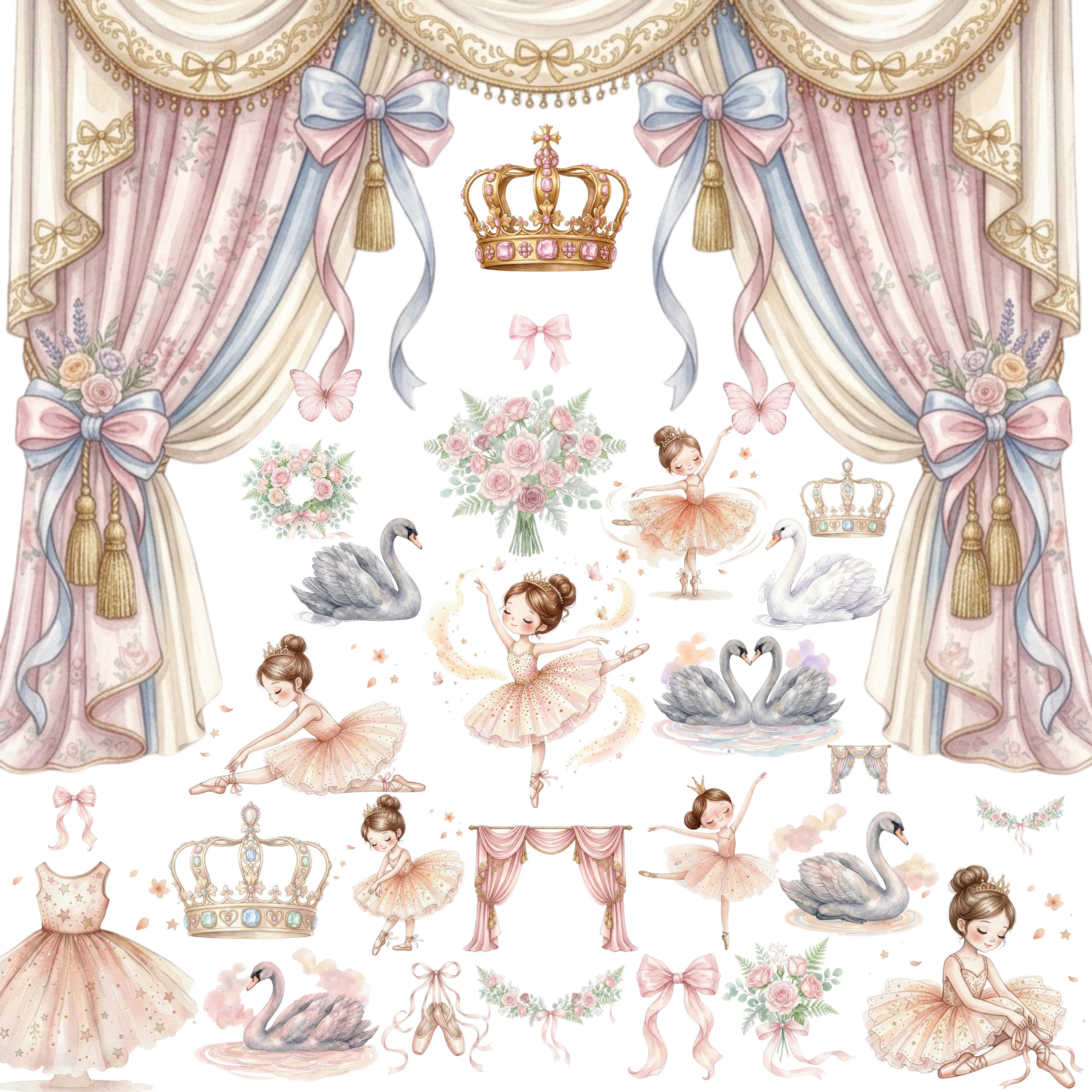 Watercolor Ballerina PNG Bundle, Ballet Clipart Set, Cute Ballet Girl ...