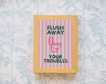Funny Bathroom Cross Stitch Pattern | Flush Away Your Troubles (PDF Download)