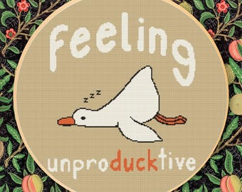 Feeling Unproductive Goose Cross Stitch Pattern, Funny Animal Decor (PDF Pattern)