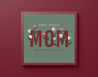 Floral "Mom" Cross Stitch Pattern, Modern Needlepoint PDF (Digital Download)