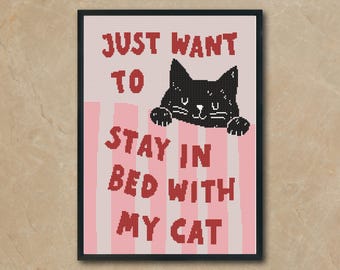 Cozy Cat Bedroom Cross Stitch, Sleeping (PDF Pattern Design)