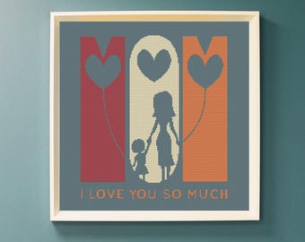 Mom and Child Cross Stitch Pattern, Modern Sentimental Embroidery Chart (PDF Download)