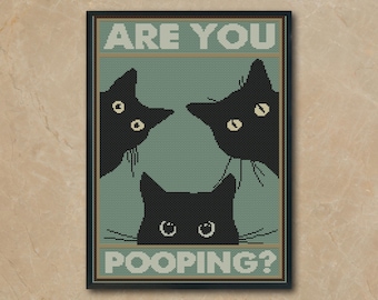Are You Pooping Cat Cross Stitch Pattern, Funny Bathroom Art (PDF Pattern)