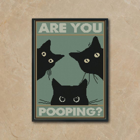 Are You Pooping Cat Cross Stitch Pattern, Funny Bathroom Art (PDF Pattern)