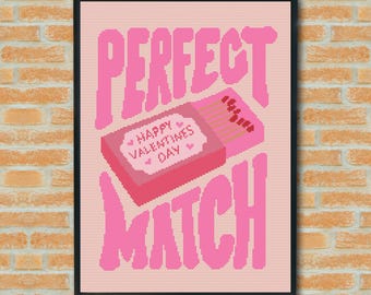 Match Cross Stitch Pattern, Modern Valentine's Decor (PDF Pattern)