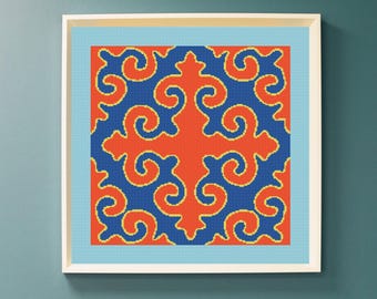 Boho Mandala Cross Stitch Pattern | Geometric Folk Embroidery (PDF Chart)