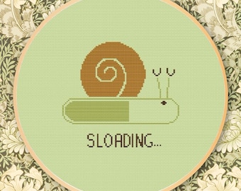 Funny Snail 'Sloading' Cross Stitch Pattern | Sassy Embroidery (PDF Pattern)