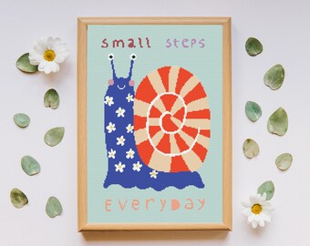 Snail Cross Stitch Pattern, Motivational Quote Wall Art (PDF Download)