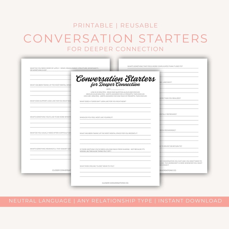 Couples Conversation Starters Worksheet for Deeper Connection - Etsy