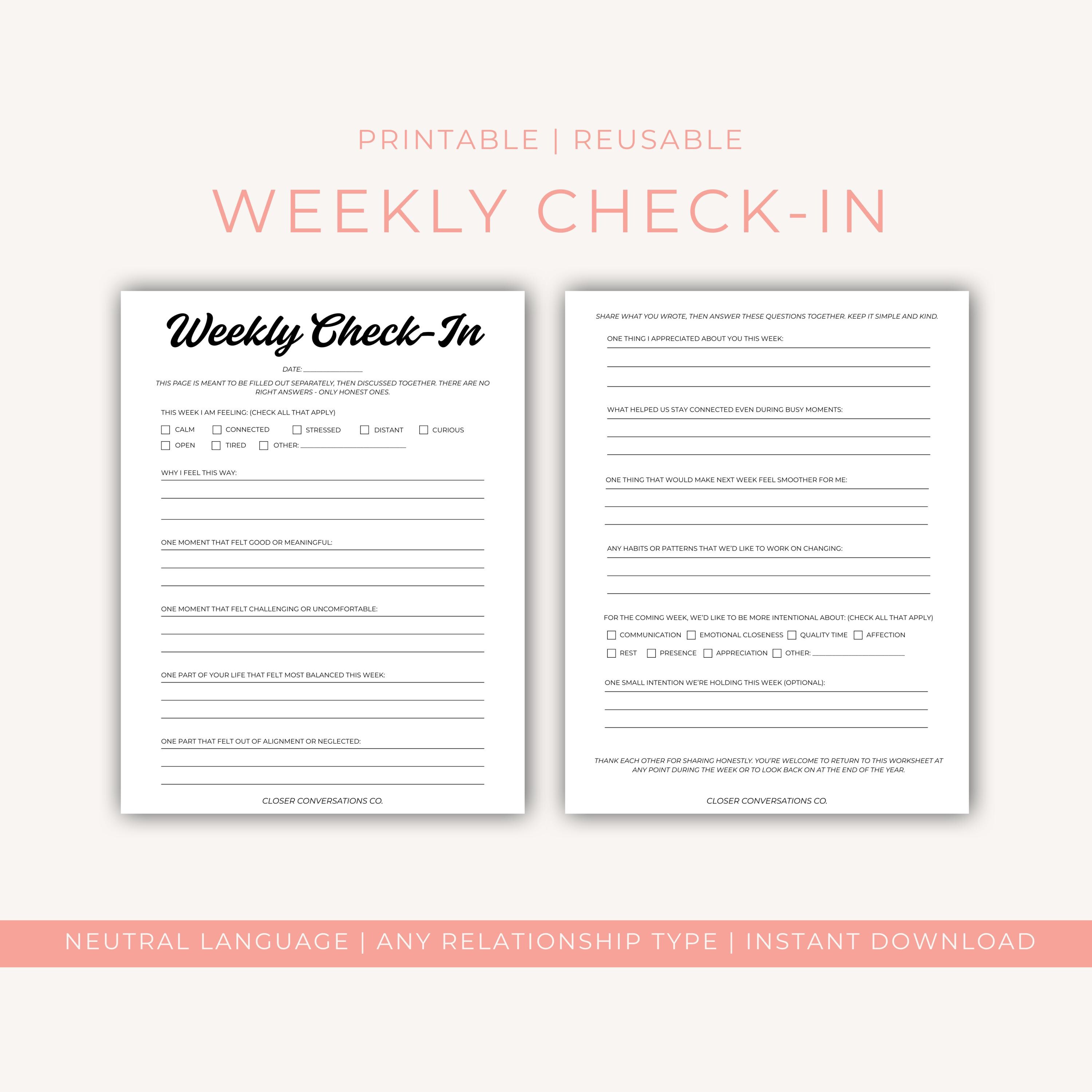 Weekly Relationship Check-in Worksheet | Printable PDF for Couples - Etsy