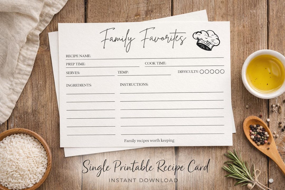 Printable Recipe Cards | Minimal Kitchen Organizer | Instant Download ...