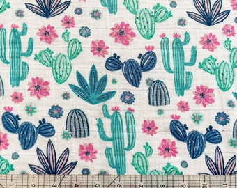 Shannon Midnight Cactus Embrace Double Gauze Fabric, desert, succulent, muslin, 100% cotton swaddle fabric by the yard