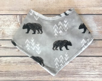 Woodland Bear Baby Toddler Minky Bandana Bib - Absorbant Bib - Woodland Baby Outfit