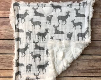 Security Blanket - Deer Baby Blanket - Deer Lovie - Deer Lovey - Bucks Baby Blanket - Woodland Nursery - Deer Baby - Baby Shower Gift Boy