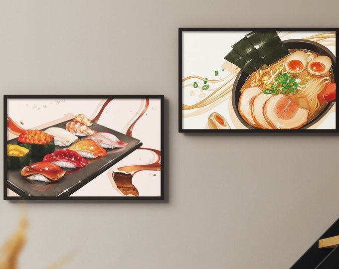 Sushi Ramen EGG TIME Art Food Prints Sparkling Japanese Food Posters