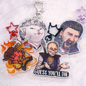 Baldur&#39;s Gate 3 Meme Keychain Acrylic Charms, Karlach, Astarion, Withers, Gale, Catstarion cat-astarion