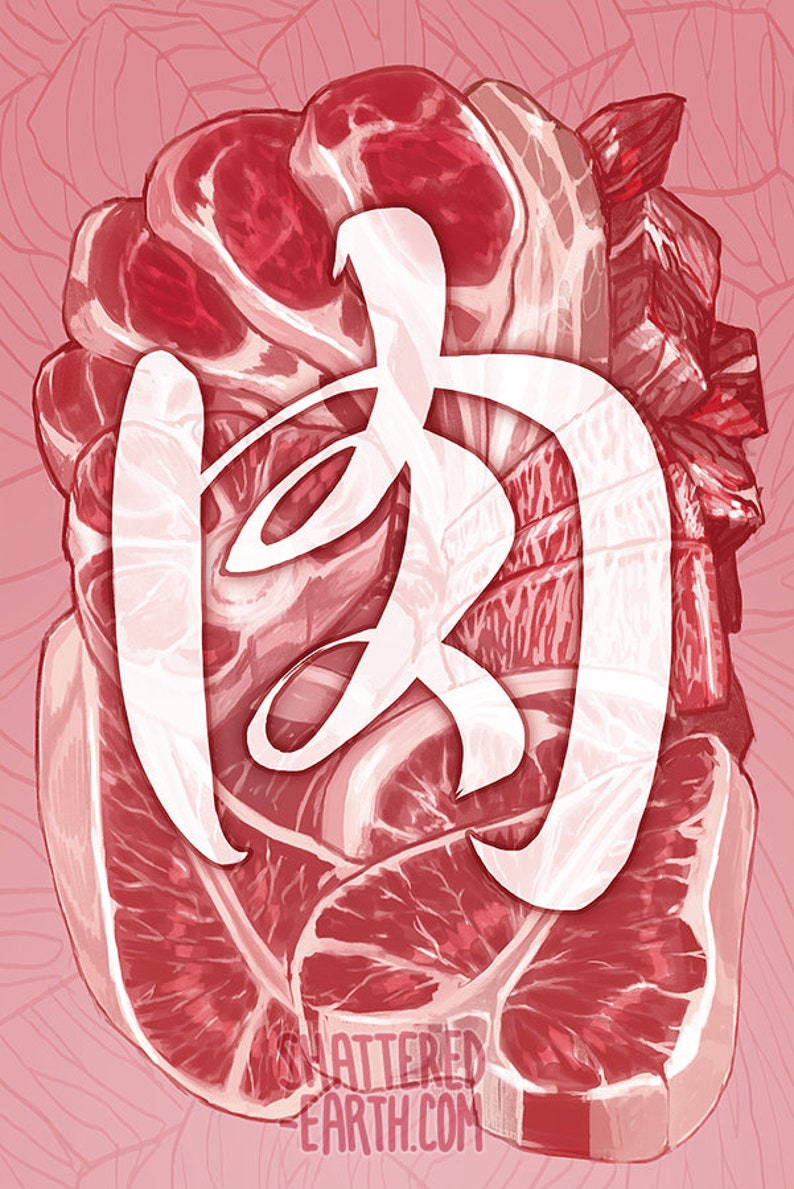 MEAT & VEGGIES Hanzi Kanji Illustration Prints Etsy