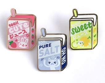 100% Cute Juice Box Pin - Pure Salt Pin - Salty Juice Box Pin - Strawberry Juice Box Pins -  Bunny Juice Box Hard Enamel Pins