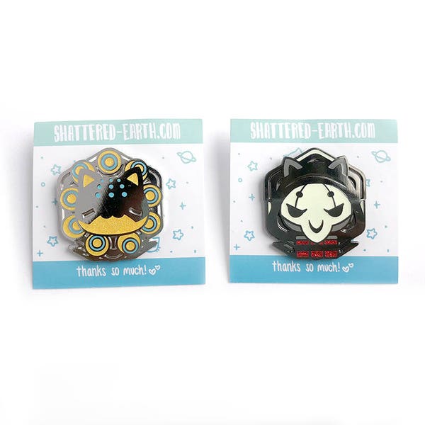 LIMITED Glitter & Glow in the Dark Overwatch Animal Pins - Glitter Zenyatta and Glowing Reaper Cat