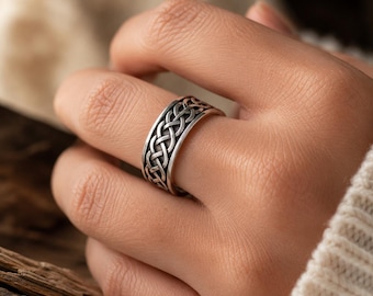 celtic jewelry, Celtic Knot Sterling Silver ring, Viking Wedding Band, Medieval Knot Ring for Men Women, Wedding Jewelry