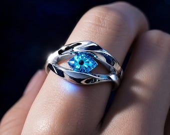 Jujutsu Kaisen Gojo Satoru Six Eyes Ring, Mystic Blue Eye Ring, Anime Inspired Statement Ring, Celestial Zircon Jewelry, Gift for Men Women