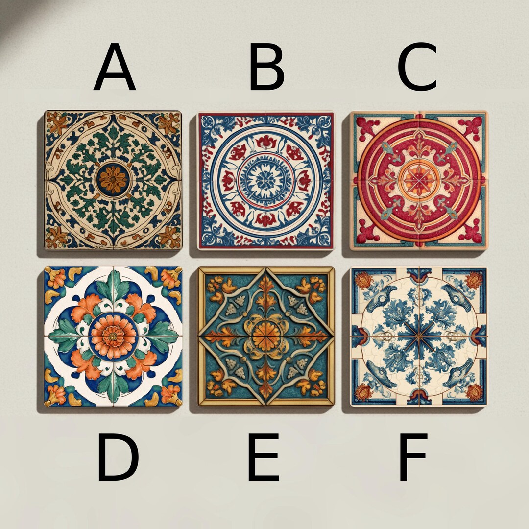 Mediterranean Tile Ceramic Coaster Set – Ornate Mandala Coasters for ...