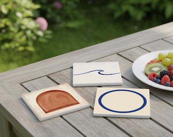 Palma de Mallorca Tile Coasters – Mediterranean Ceramic Drink Coaster Set