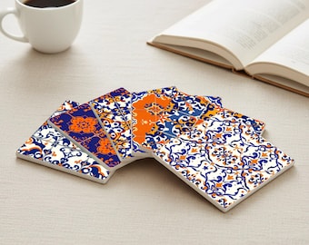 Madrid Ceramic Coaster Set – Classic Tile Coasters Inspired by Historic Madrid for Table Decor