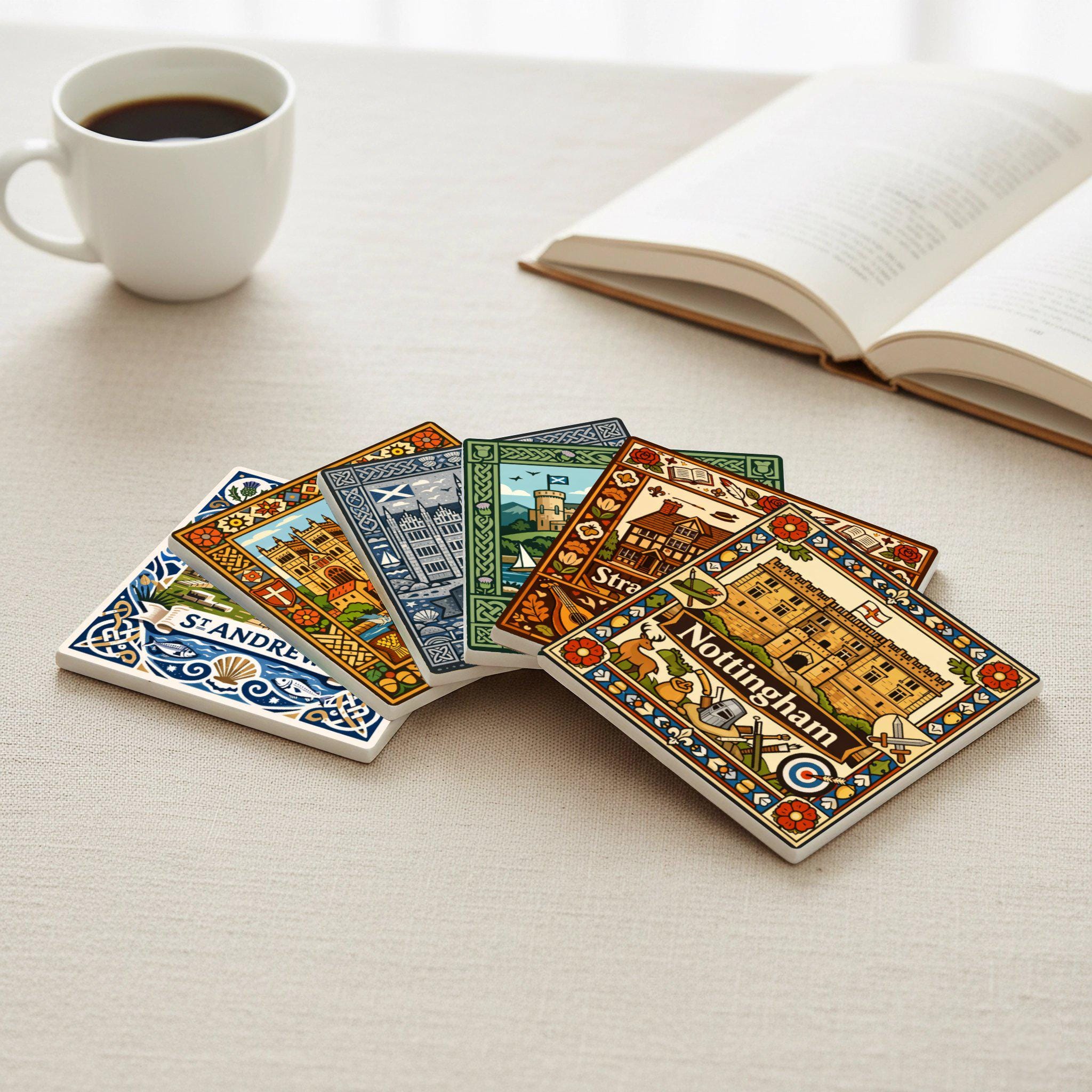 British Cities Ceramic Coaster Set – Nottingham Stratford Inverness ...
